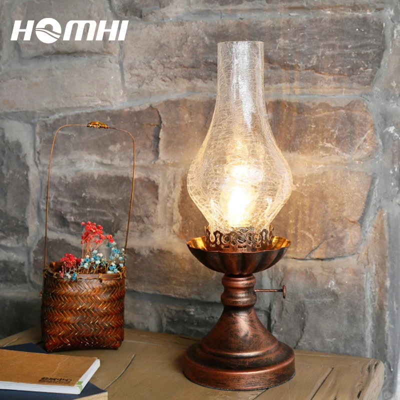 homhi querosene lampada arte deco lampada de cabeceira vidro lampara led escritorio sala estudo mesa rustico luz metal agricola htl004 01