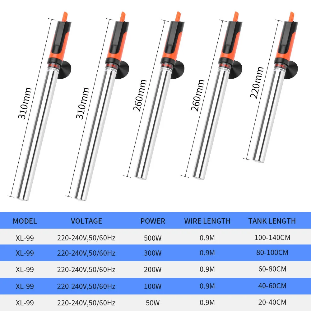 Stainless Steel Submersible Aquarium Fish Tank Automatic Constant Temperature Heating Rod Energy Saving Heater for Fish Tank