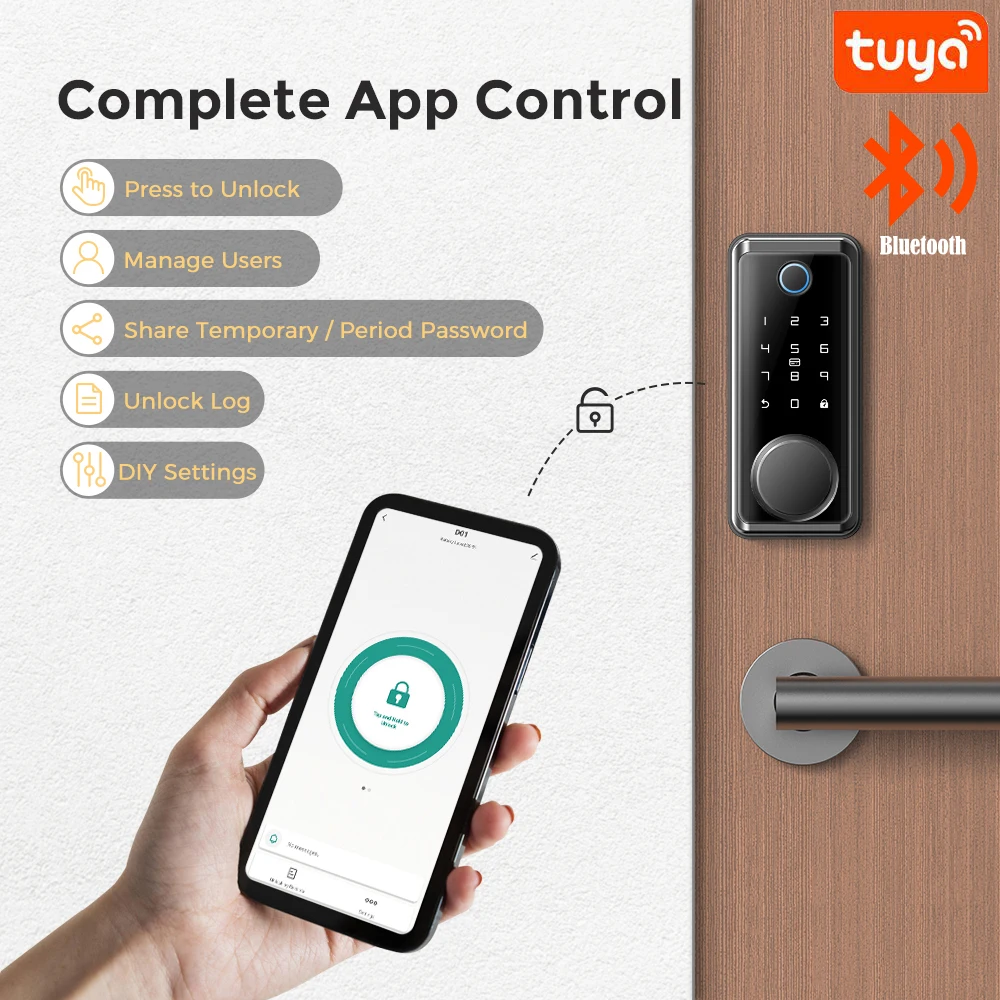 Tuya Smart Wood Door Lock Password Fingerprint Bluetooth Electronic Deadlock Mechanical Key Auto Lock APP Digital Dead Bolt Lock