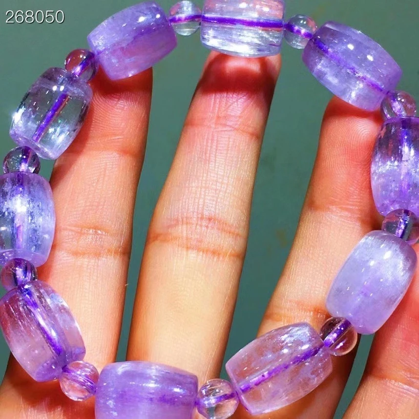 Natural Purple Kunzite Quartz Clear Bracelet 15.6x11mm Cat Eye Women Barrel Round Beads Rare Powerful Energy AAAAAA