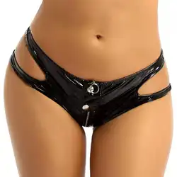 Sous-vêtement sexy en cuir pour femmes, ouverture à l'entrejambe, sous-vêtement porno 7.0, brillant, en latex, mini pantalon chaud