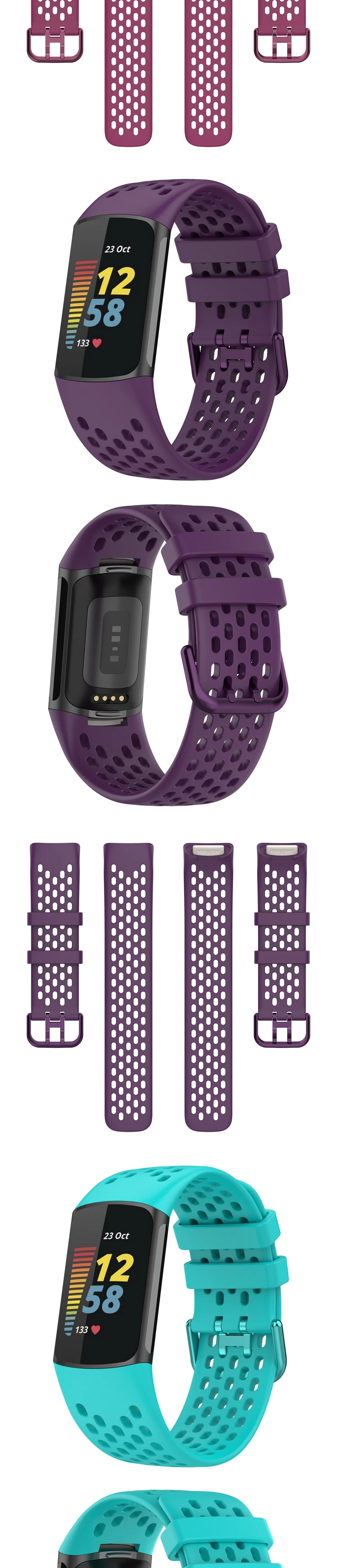 Breathable Rubber Strap For Fitbit Charge 5 Correa Sport Replacement Silicone Wristband For Fitbit Charge6 Watch Bracelet