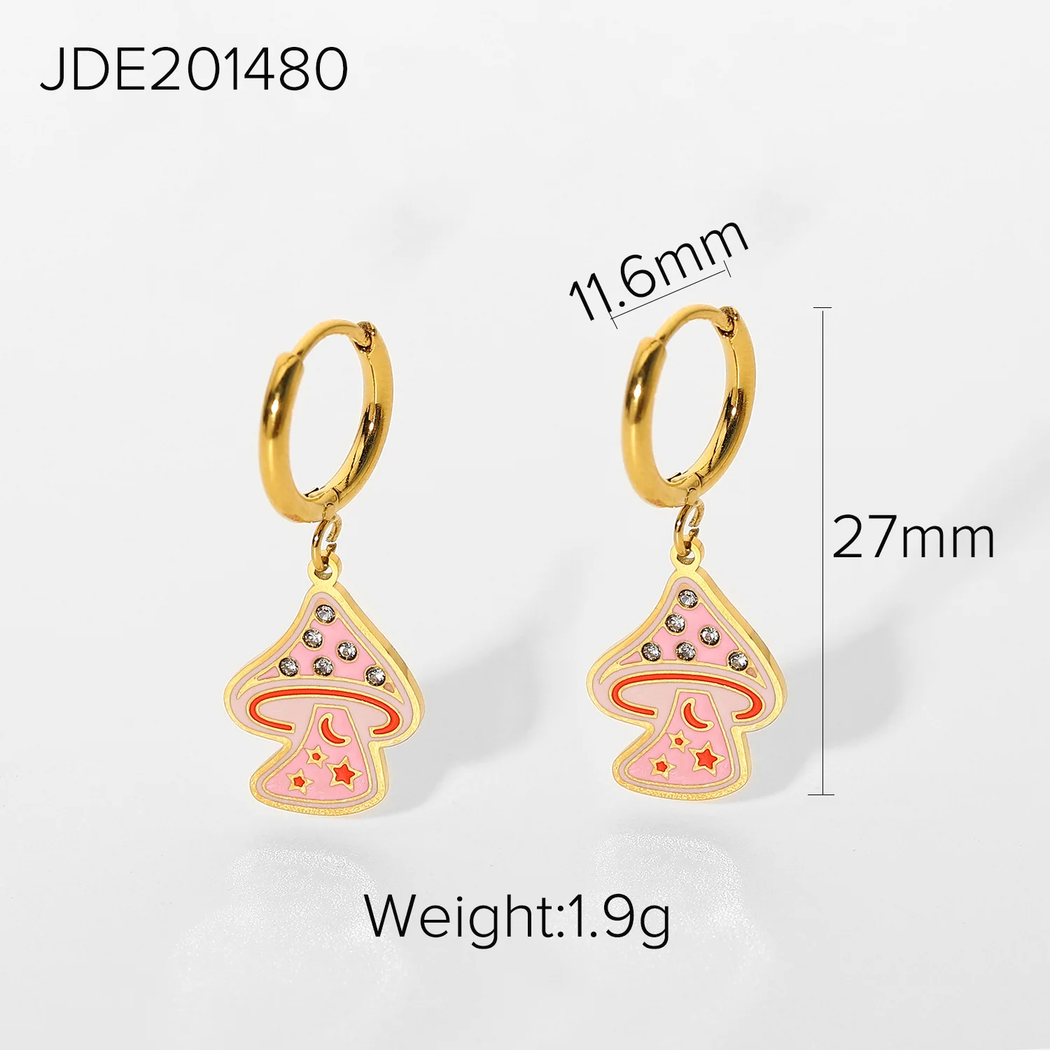 Pink mushroom dangling earrings for women stainless steel gold hoop earrings with charm teenage girls cute kawaii summer