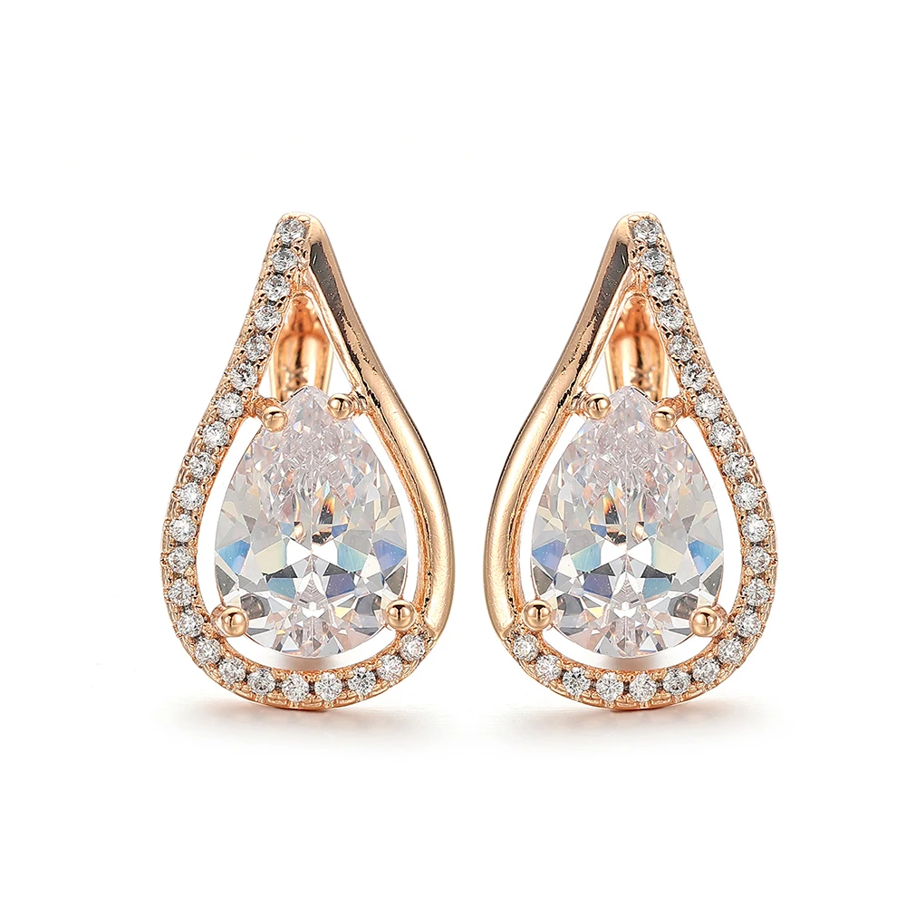 Hanreshe Copper High Quality Stud Earrings Inlaid Crystal Female Punk Jewelry Round Water Drop Earrings Woman Girl Gift