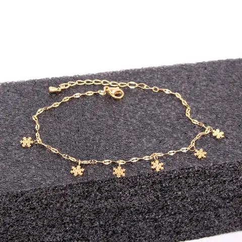 Hang 6 Beautiful Snowflake Charm Anklets For Women Titanium Steel Gold Color Anklet Fashion Foot Jewelry Leg Chain Female