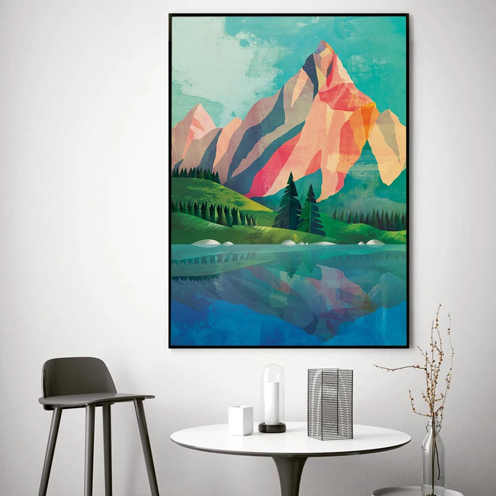 Abstract Mountain Poster Sunset Cycling Canvas Painting Nordic Wall Art Print Cyclist Gifts Morden Picture For Living Room Decor