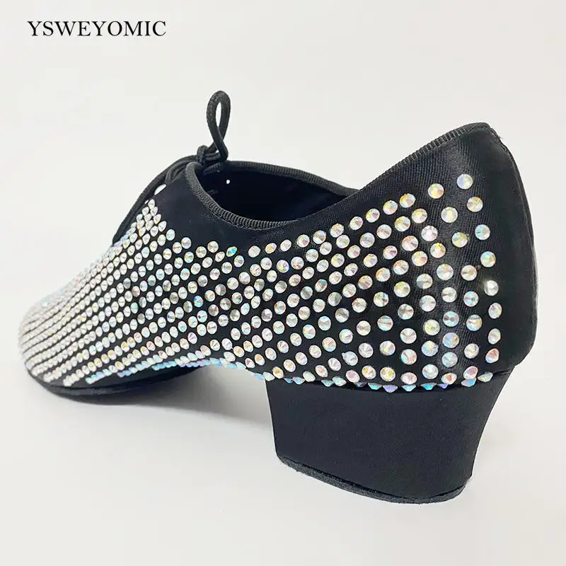 2021 Rhinestones Men\'s Latin Dance Shoes 4cm 2cm Customized Split Flexible Outsole Ballroom Salsa Dance Shoes For Men