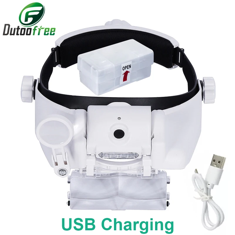 USB Rechargeable LED Lighting Lamp Head Loupe Jeweler Headband Magnifier Eye Glasses Optical Tool Repair Reading Magnifier