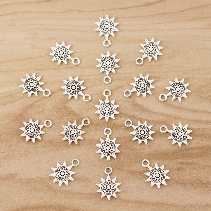 

50 Pieces Tibetan Silver Sun Charms Pendants 2 Sided Beads for Jewellery Making Findings Accessories 17x13mm