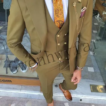 Costume 3 Pièces Pour Homme - Coupe Ajustée - Pour Mariage, Bal De Fin D' Année, Retour à La Maison - Blazer à Un Bouton - Veste Gilet Et Pantalon, Crème