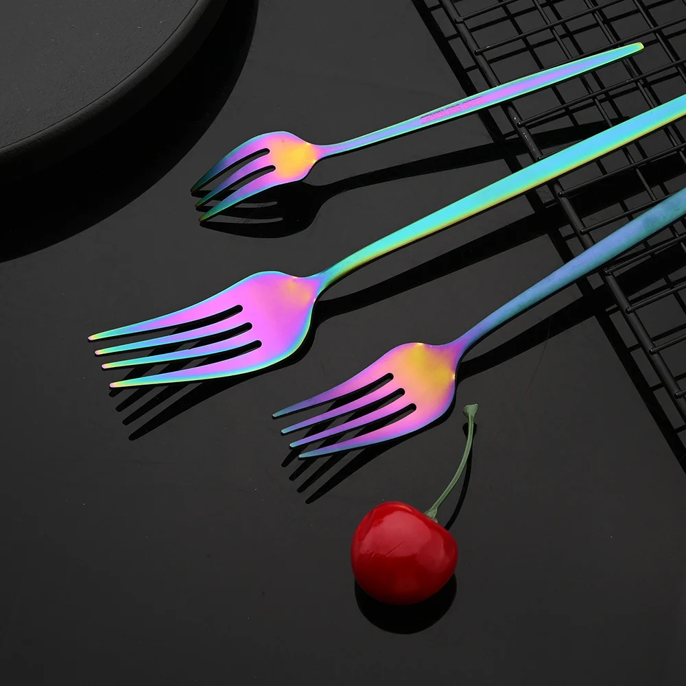 Colorful Cutlery Set Stainless Steel Tableware Dinnerware Set Kitchen Party Knife Fork Spoon Fruit Fork Accessories Silverware