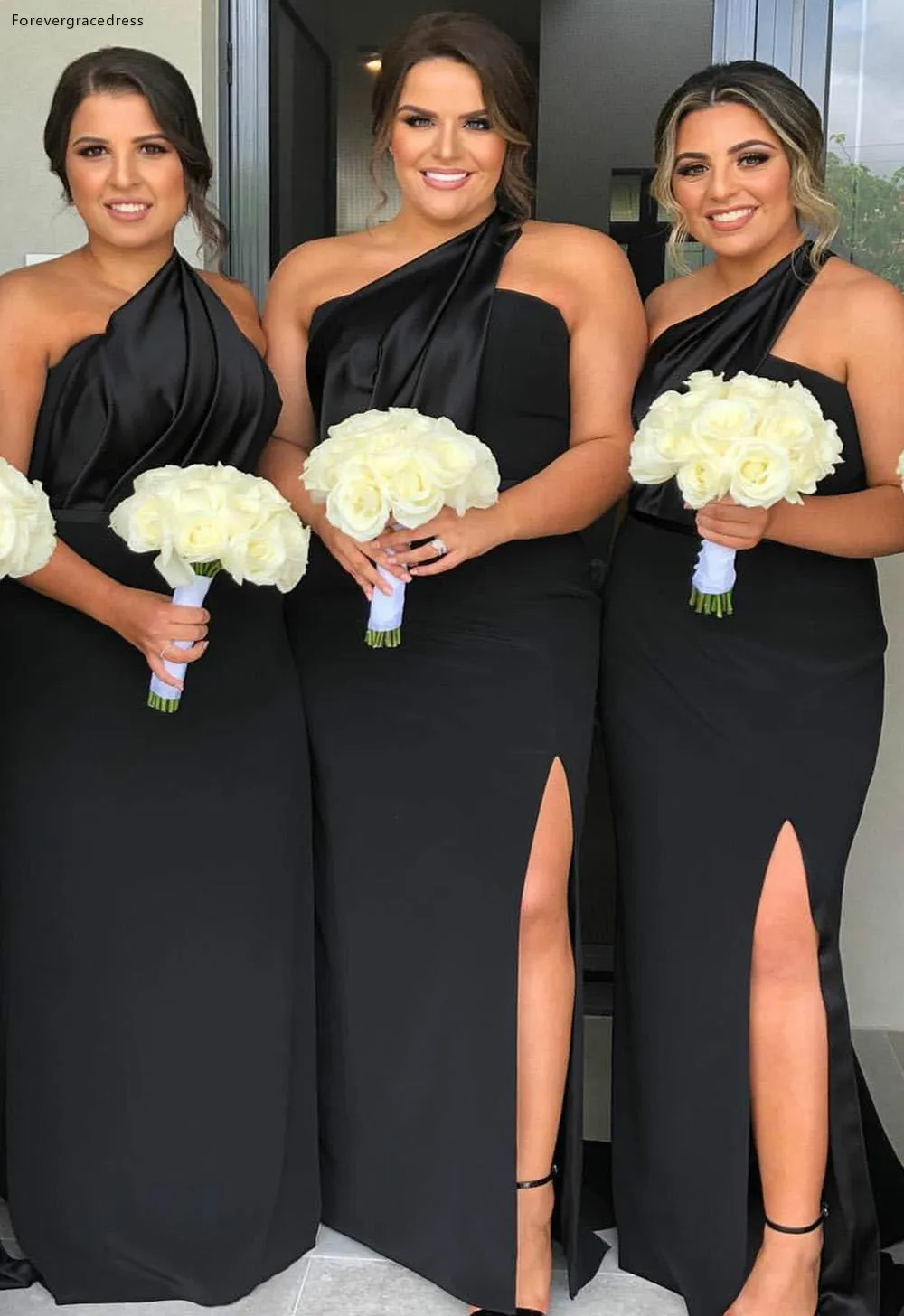 Spring Summer One Shoulder Bridesmaid Dresses Side Split Mermaid Satin Floor Length Wedding Guest Maid of Honor Gowns Plus Size