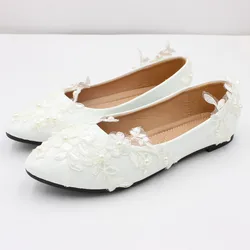 【Xingchenmao】Simple lace white wedding shoes flat and large bride shoes soft soles comfortable wedding shoes BH2101