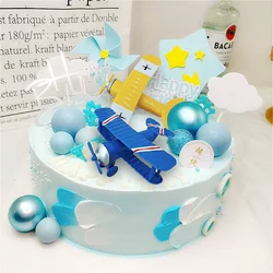 1PC Cute Airplane Cake Topper Cartoon Helicopter Baking Decor For Happy Birthday Party Supplies Dessert Ornaments Baby Shower