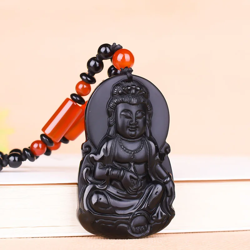 Natural Obsidian Pendant Jewelry Fine Jewelry Puxian Bodhisattva Exorcism Transshipment Bodhisattva Crystal Necklace Pendant