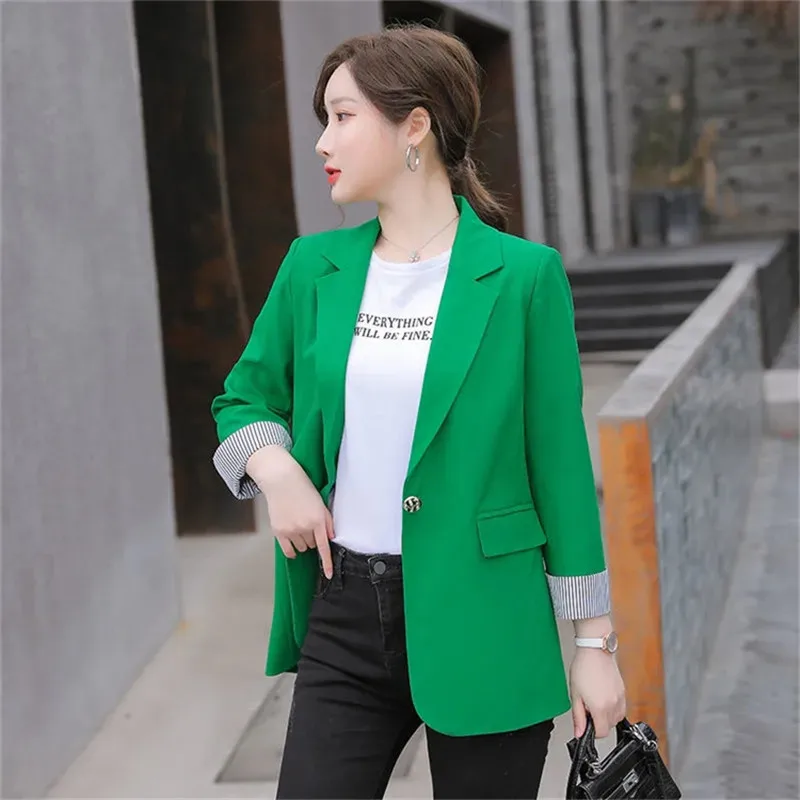 

2021 Fashion Casual Blazer Women Coat Spring Autumn Solid Jacket Office Loose Tops