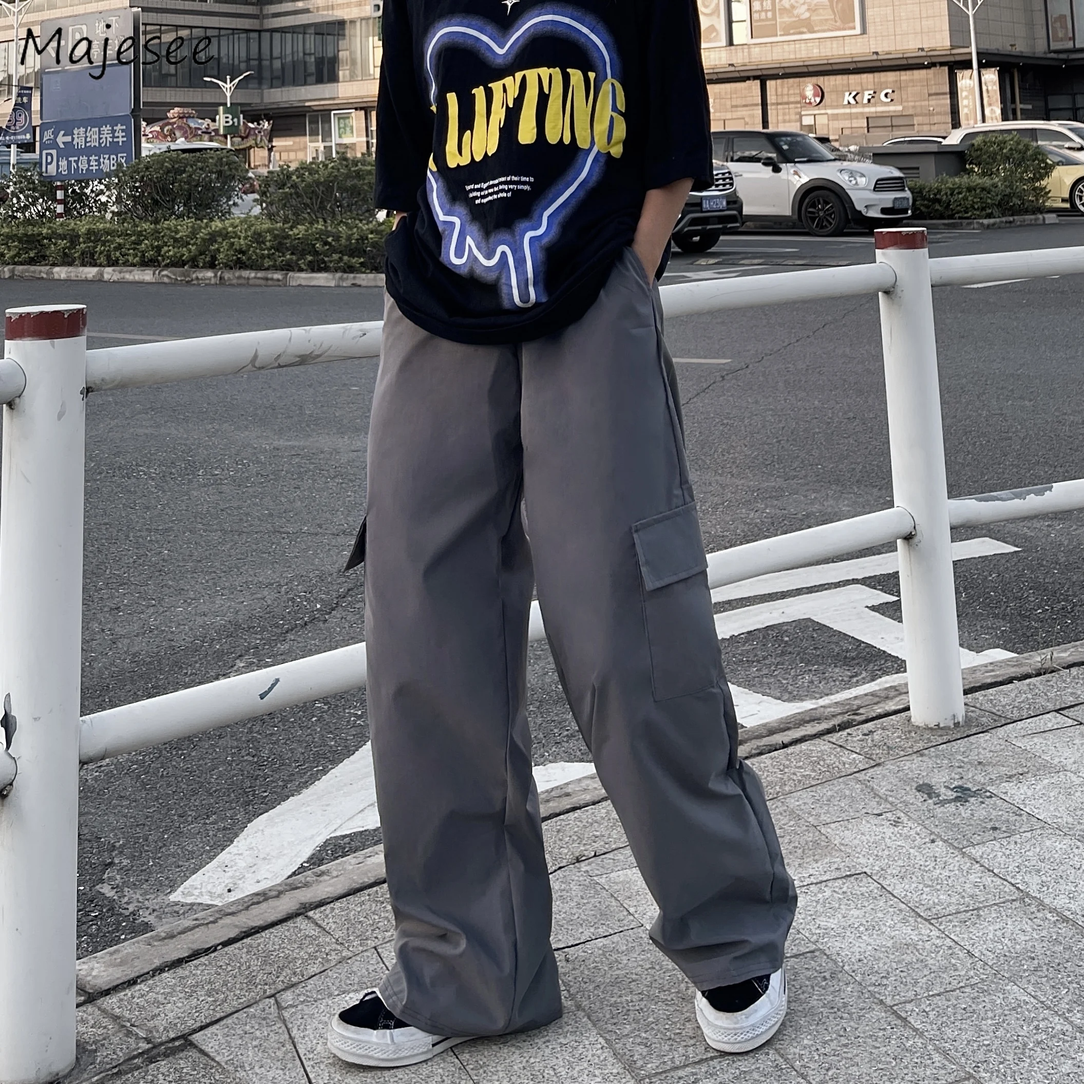 

Cargo Casual Pants Men Side Pockets Harajuku Solid Baggy Streetwear Overalls Male Elastic Waist Trousers High Street Pantalones