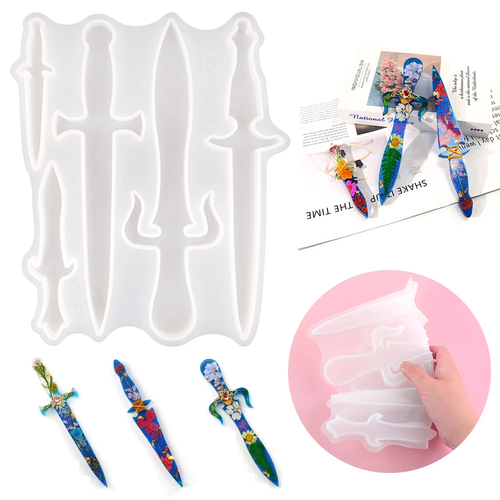 DM143 2Pcs Dagger Knife Resin Silicone Mould Self-Defense Sword Art Supplies Stampo Per Resina Epossidica