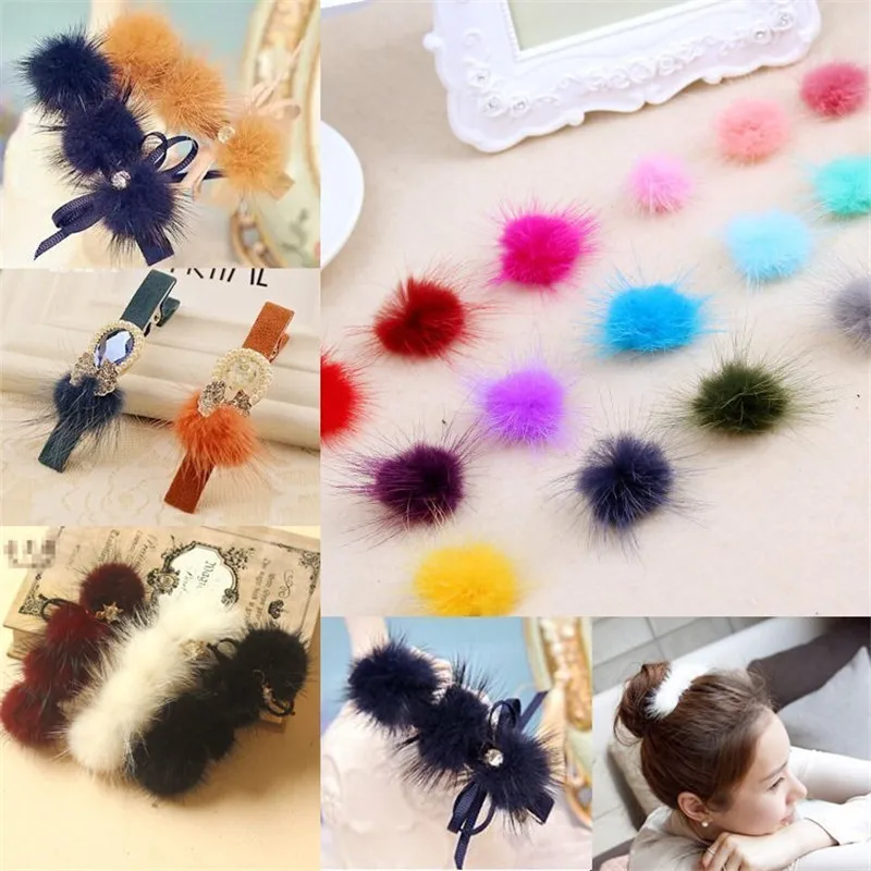 10pc 25mm Diy Pompon imitacja norki futrzaste kulki pompony na brelok do kluczy z obręczą buty kapelusze puszyste Pom Pom Diy rzemiosło akcesoria materiał