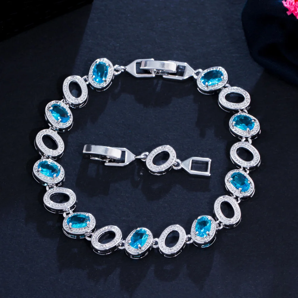 

CWWZircons 2021 New Trendy Oval Light Blue Cubic Zirconia Crystal Round Chain Party Bracelets for Women Wedding Engagement CB272