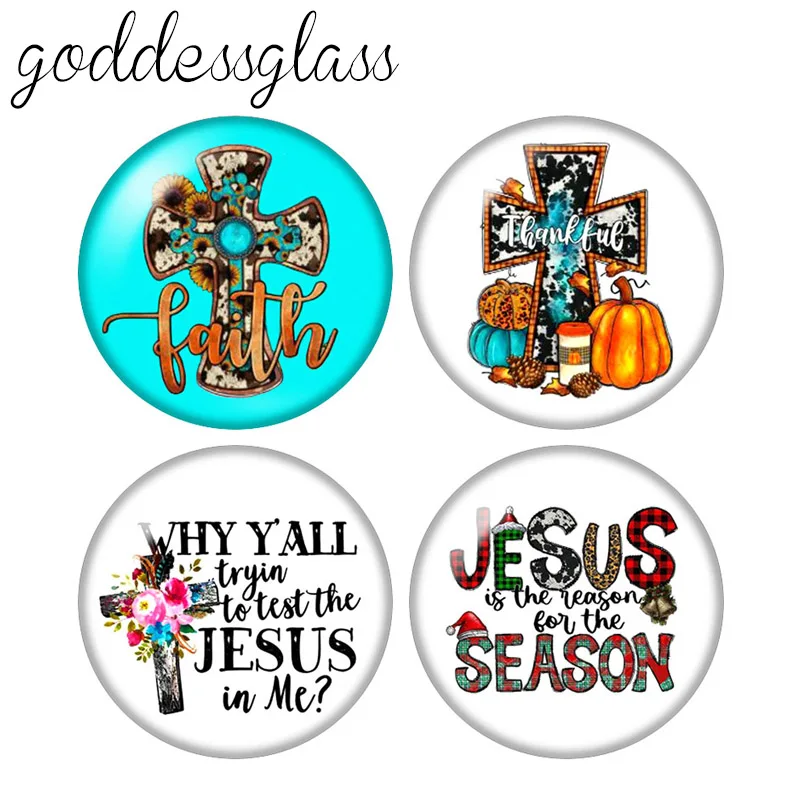 New Cross Pattern Faith Jesus Words 10pcs 12mm/18mm/20mm/25mm Round photo glass cabochon demo flat back Making findings