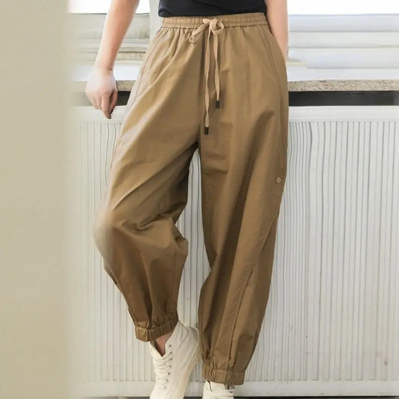 Causal Pants Women Khaki Stylish Pockets Spring Solid Ankle Length Unisex Streetwear  Aesthetic Harem Trouser Chic Soft Hot