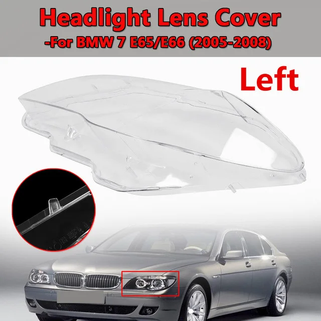 2Pcs Car Clear Headlight Lens Shell Cover Replacement Head Light Lamp Cover for Bmw 7 E65 E66 2005-2008