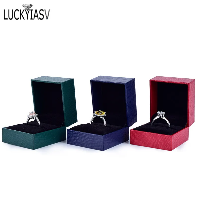 PU Leather Ring Box Jewelry Package Box Grid Grain Ring Stud Earrings Jewelry Organizer Storage Gift Box Bracelet Necklace Cases