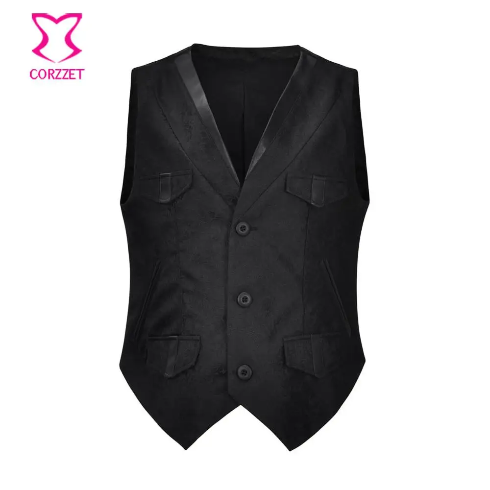 Brown Jacquard V Neck Sleeveless Steampunk Waistcoat Vintage Suit Vest Men Medieval Coat Victorian Jacket Gothic Clothing Men