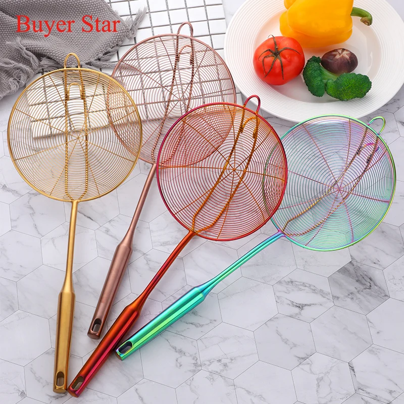 

18cm Stainless Steel Filter Solid Spider Strainer Skimmer Ladle With Handle metal food serving Noodles Colander Kitchen tools