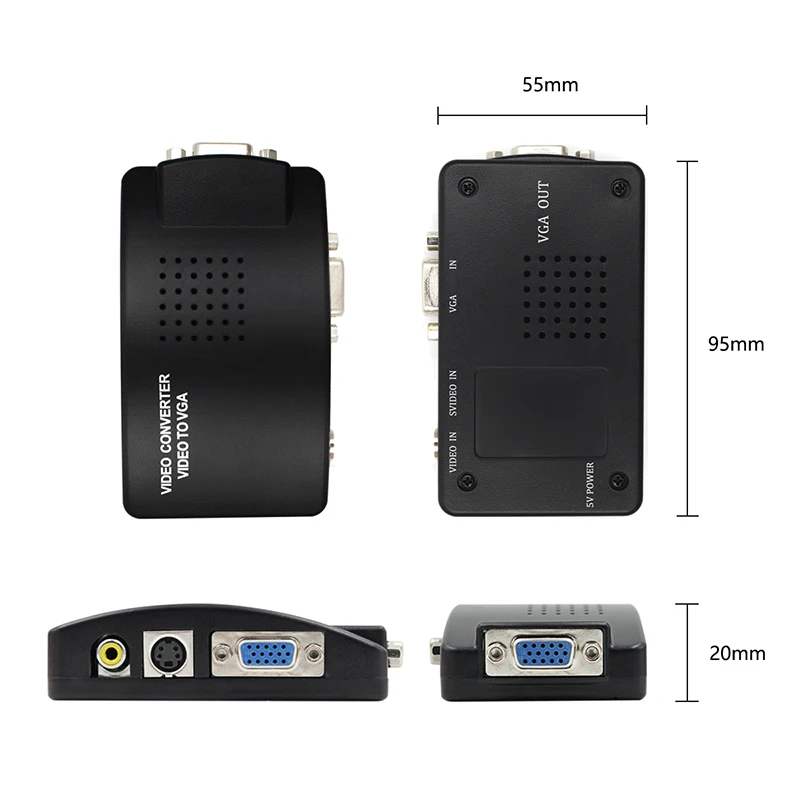 Convertisseur VGA RCA pour PC portable HDTV, adaptateur HD 1080P, AV s-vidéo