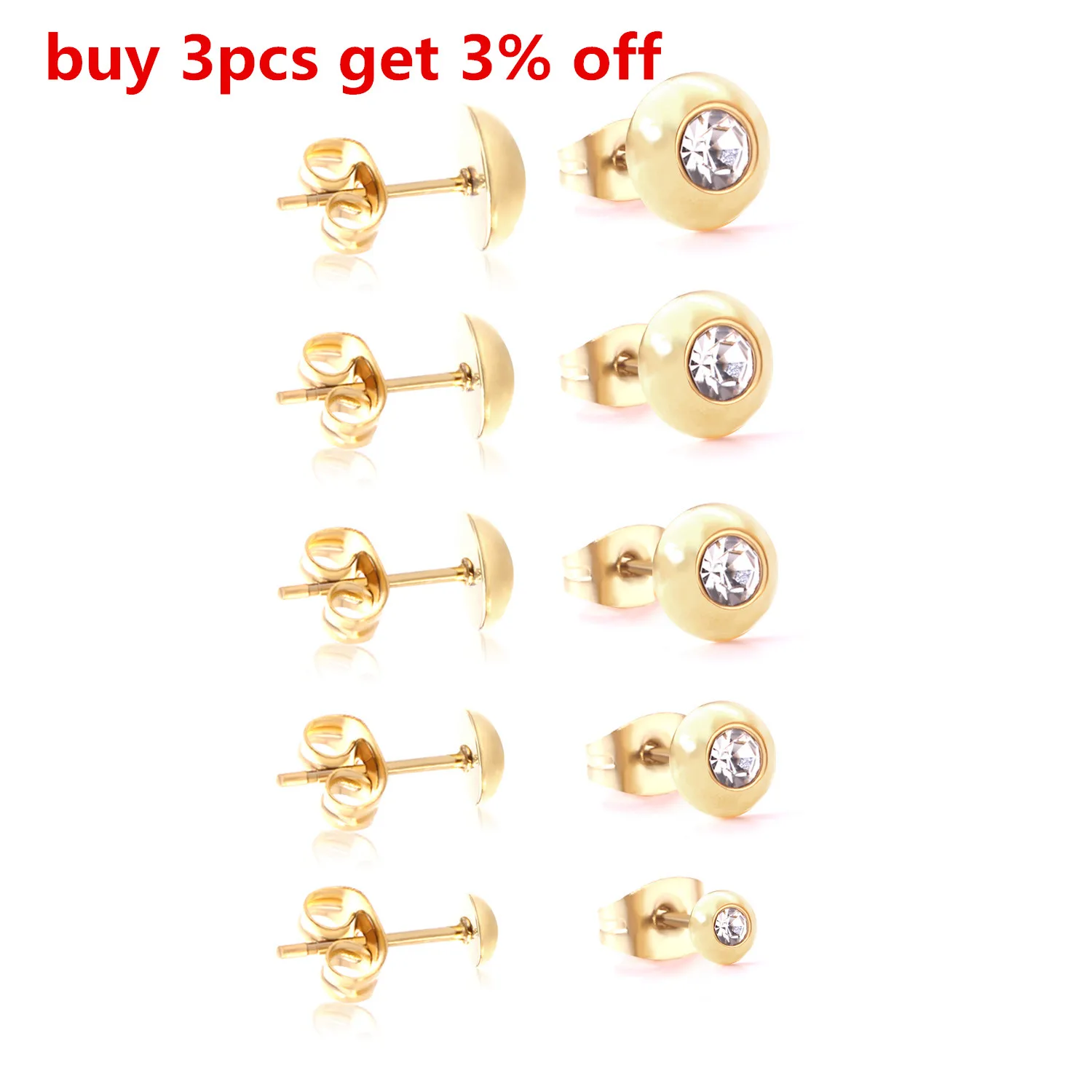 LUXUSTEEL Christmas Pendientes 5pairs/ lots Stainless Steel Chars CZ Stud Earrings Wholesale Golden Color Stud earrings 2020