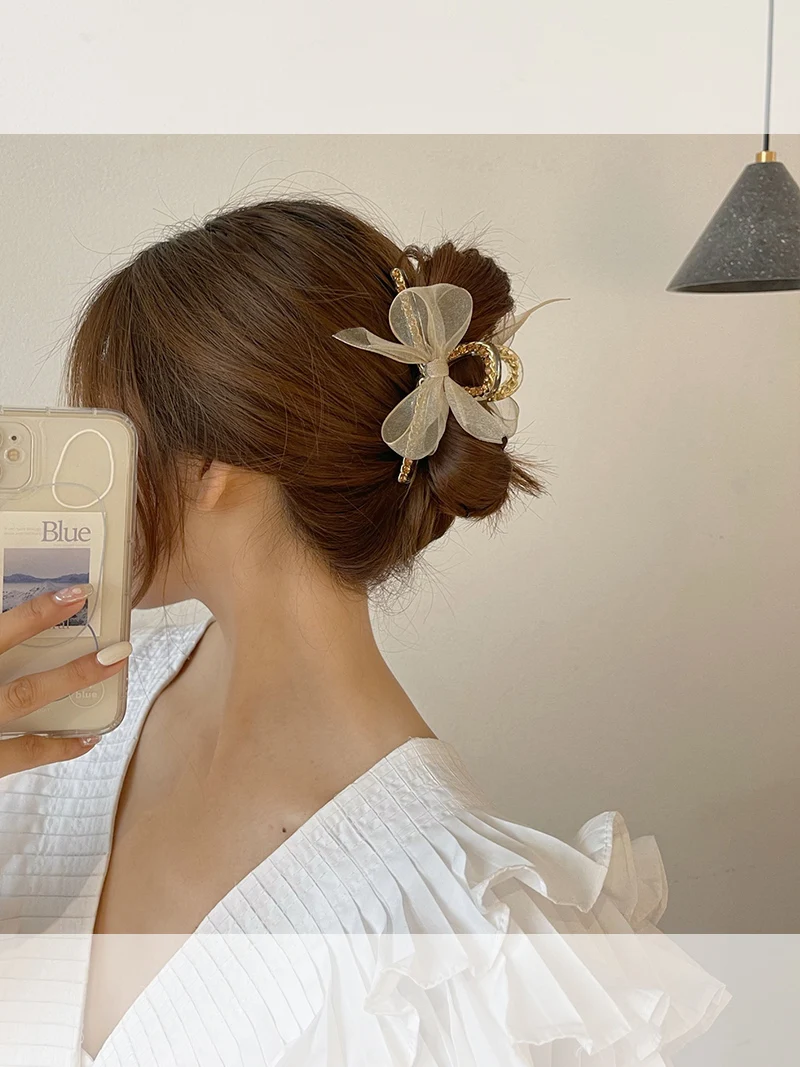 zq Retro Diamonds Bow Hair Jaw Clip Female Hairpin Back Head Clip Hairware Free Shipping