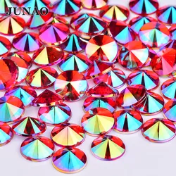 JUNAO 4 5 6 10 mm Red AB Round Rivoli Rhinestones Flatback Crystal Stones Glue On Strass Appliques for Garment Beads