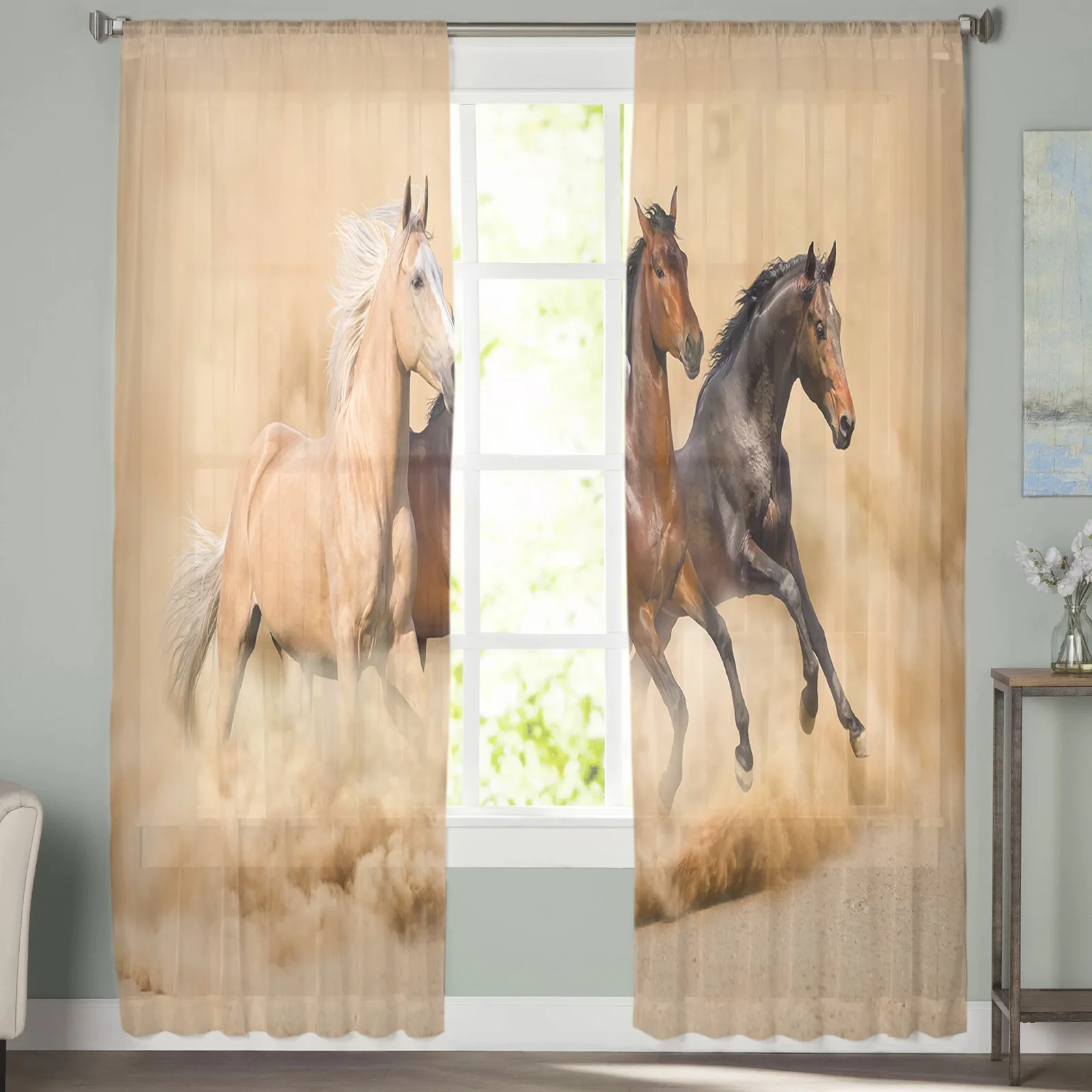 Running Horse Animal Window Treatment Tulle Modern Sheer Curtains for Kitchen Living Room the Bedroom Curtains Decoration