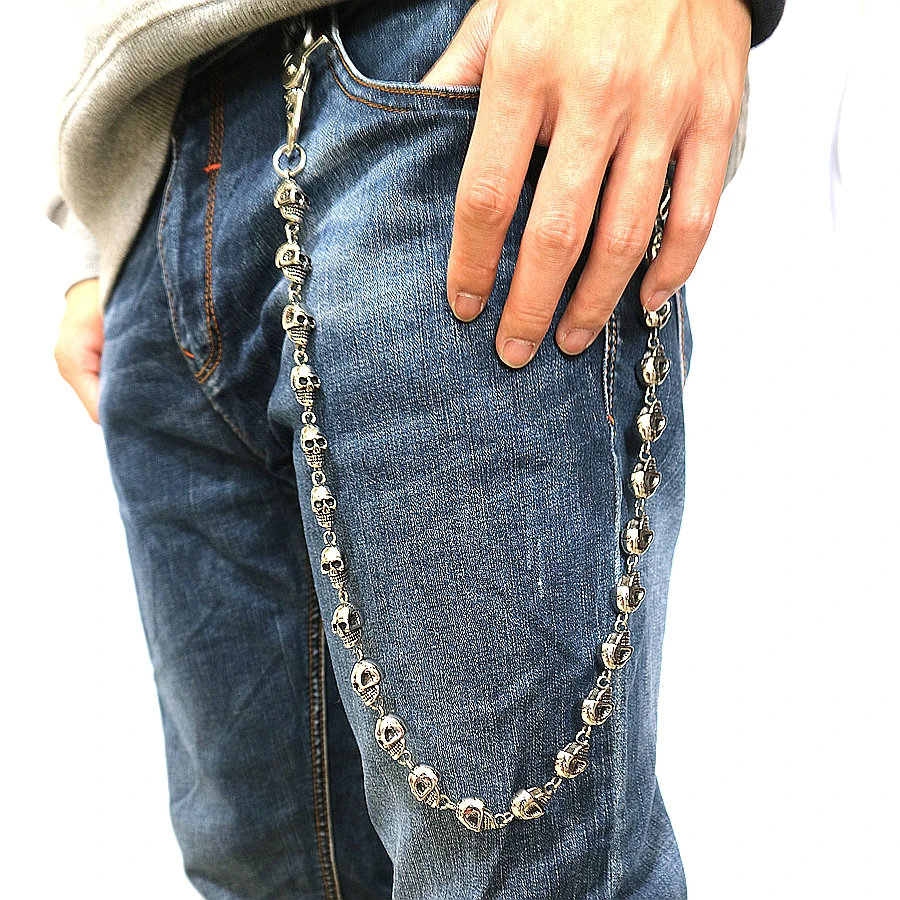 Unisex 316L Stainless Steel Skull Skeleton Jeans Chain Belt