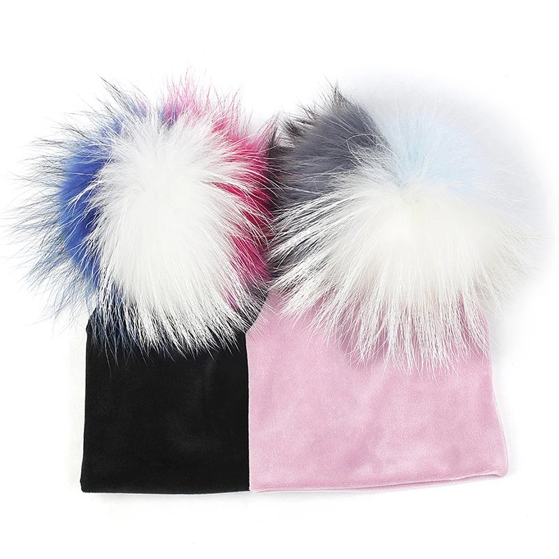 15cm Raccoon 3 Color Patchwork Pompom Beanie Newborn Baby Hat Candy Color For Baby Girls Boys Toddler Winter Children Caps