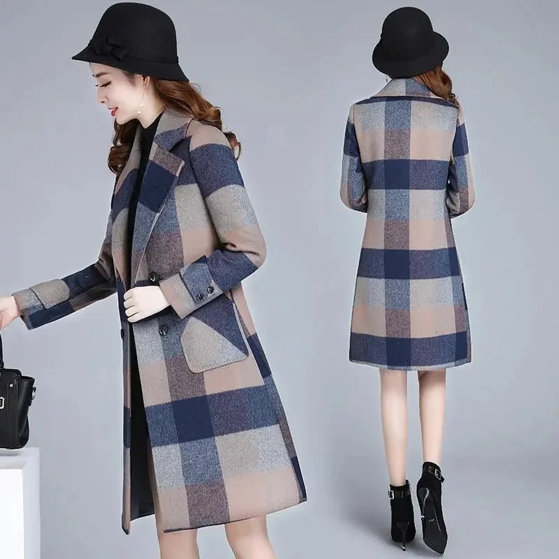 Single/Suit 2024 Women Autumn Winter New Mature Temperament Woolen Plaid Jacket Female Wide Leg Pants Fashionable Two-piece A712