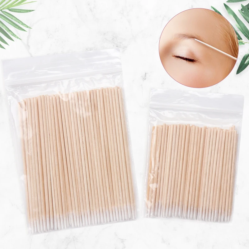 Disposable Ultra-small Cotton Swab Lint Free Micro Brushes Wood Cotton Buds Swabs Eyelash Extension Glue Removing Tools