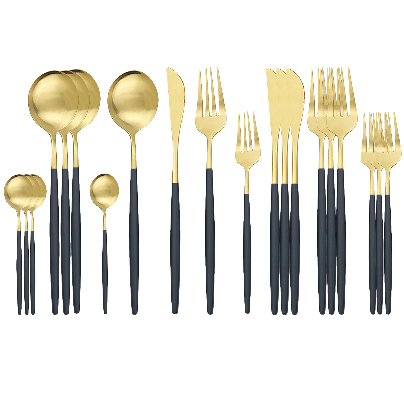 20Pcs Black Gold Tableware Set Matte Knife Spoon Fork Cutlery Set Stainless Steel Dinnerware Set Kitchen Silverware Flatware Set