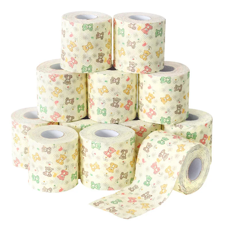 Bear roll paper printing paper towel cute cartoon core roll Bath Toilet Roll Paper 3 Ply Tissue Roll household toilet paper