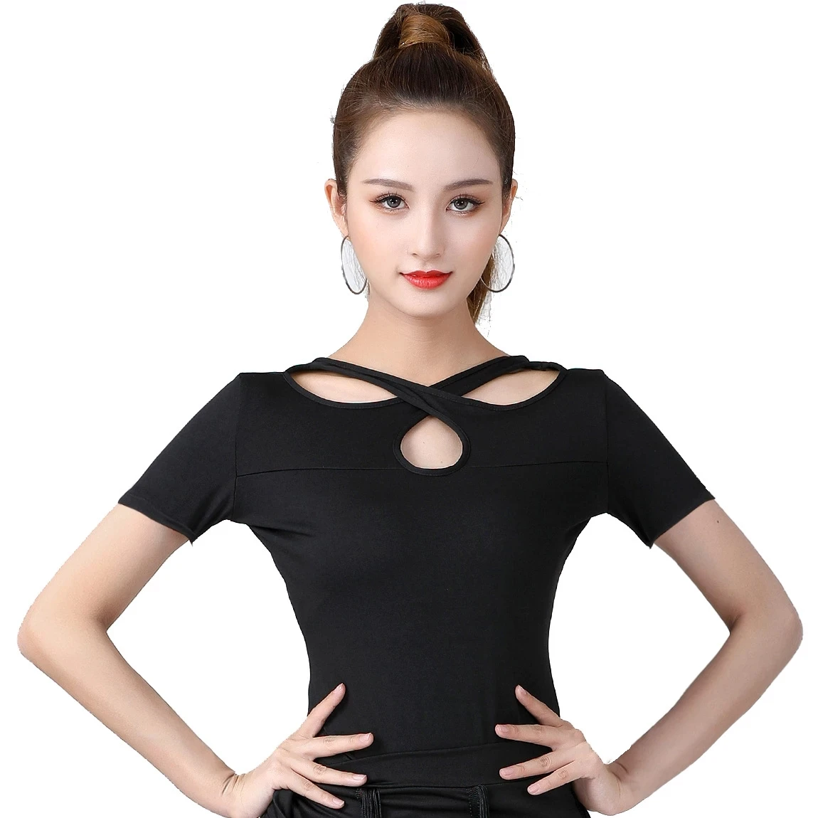 

Sexy Women Dance Shirt Ballroom Modern Salsa Tango Samba Latin Training Shirts Sling Female Adult Dancewear Tops Black color