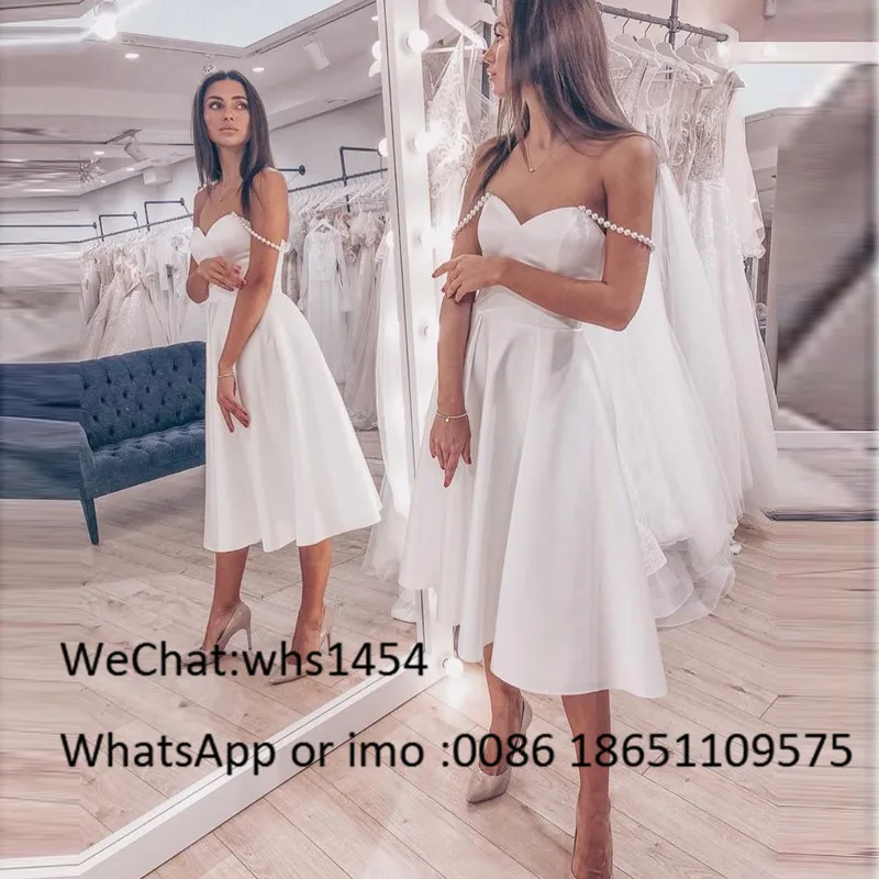 Mbcullyd-vestidos De novia cortos hasta la rodilla para mujer, traje De novia elegante De corte en A, estilo bohemio, con perlas, para playa, 2023