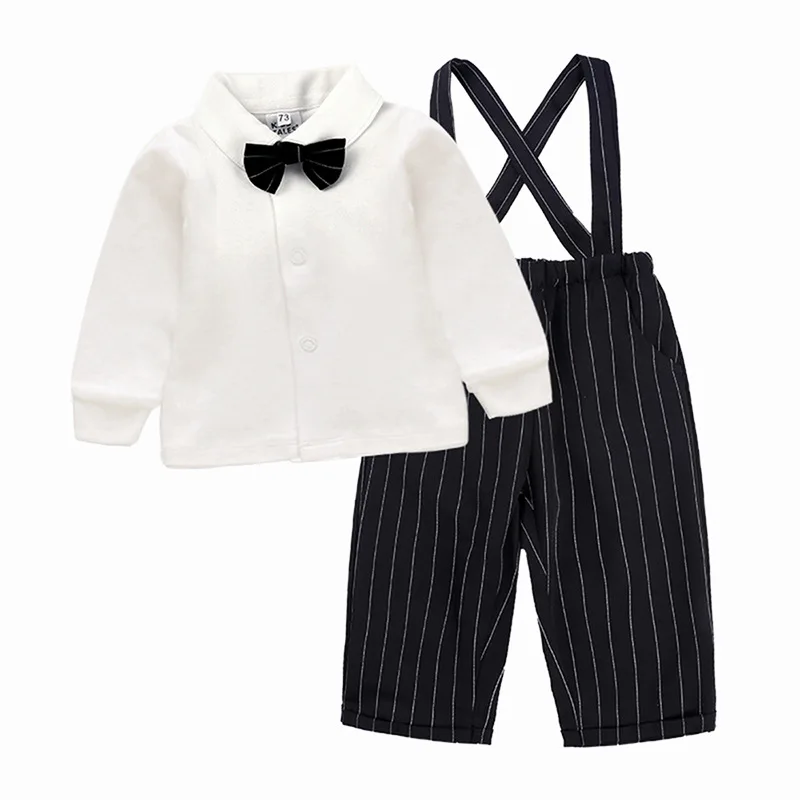 

2Pcs Gentleman Baby Boy Clothes Set Children Bowtie T-Shirt Stripe Pant Overall Kid Outfit