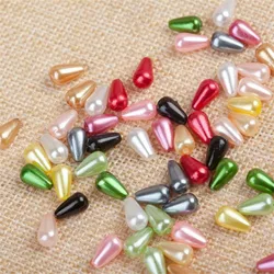 100pcs 6*10mm 6*14mm  8*15mm Water Drop Round White Pearl Imitation Plastic ABS Beads For  Garment Bags Shoes Loose Pearls  DIY