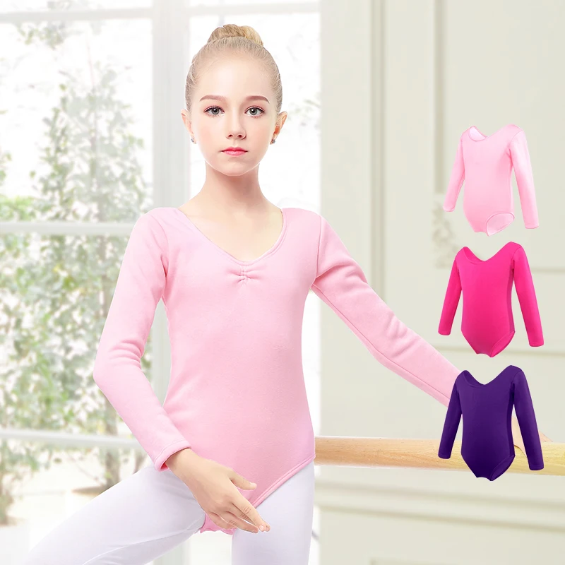 Thick Girls Dance Leotards Fleeced Ballet Bodysuit Cotton Ballet Dance Clothes Warm Kids Gymnastic  Leotards