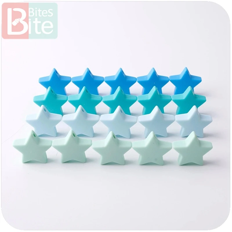 bite bite 10PC 23mm Colorful Silicone Star BPA Free Silicone Teether DIY Crafts Baby Accessories Silicone Beads Baby Teether Toy