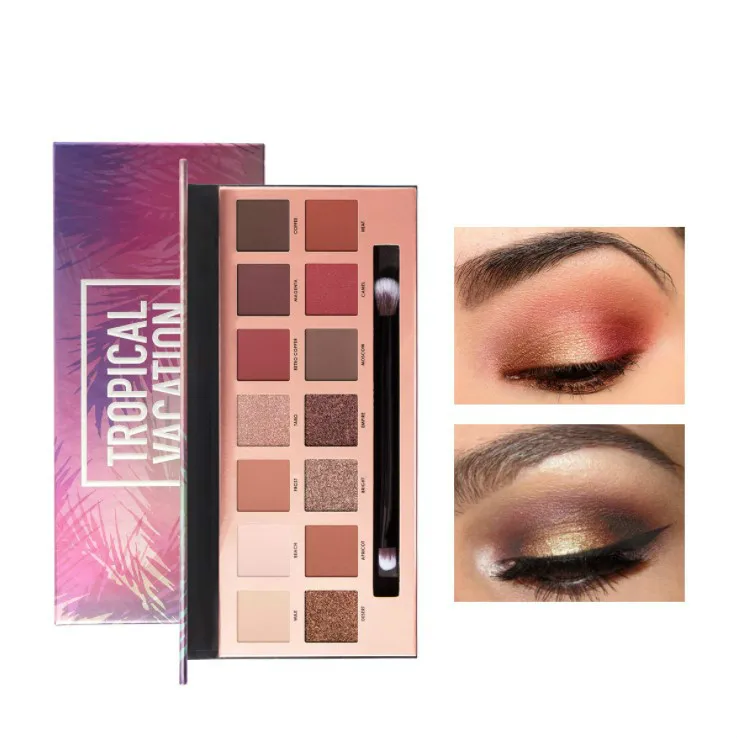 Paleta de sombra de olho matte com glitter, 14 cores, paleta de sombra de olhos com pincel, maquiagem, alto pigmento quente