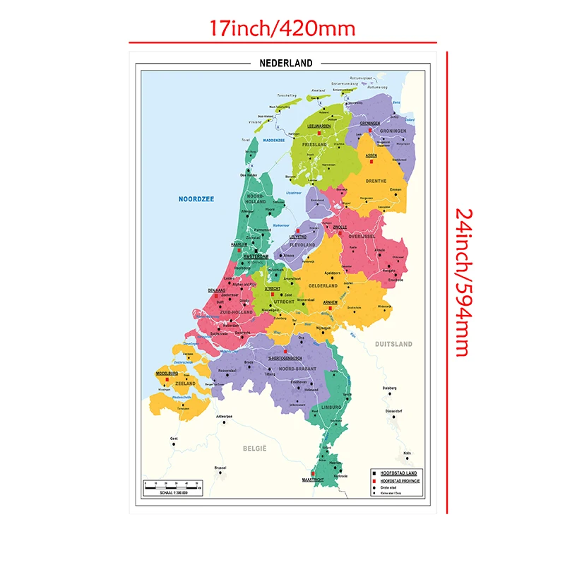 Netherlands Map Canvas Poster Clear and Easy To Read 42*59cm Wall Painting In Dutch for School Supplies Children Education