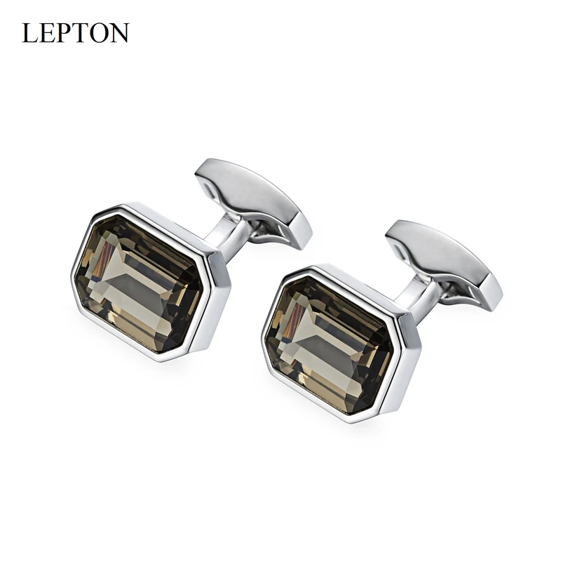 Low-key Luxury Glass Cufflinks for Men Jewelry Lepton High Quality Square Cufflink French Shirt Cuffs Cuff Links Relojes Gemelos